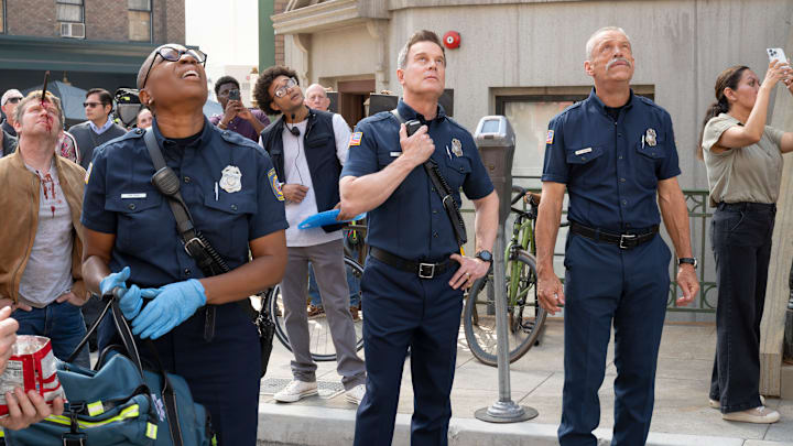 9-1-1 - ÒHotshotsÓ - When Athena is assigned a rookie to mentor, she begins to question her own abilities. Meanwhile, Bobby and the 118 return to the set of ÒHOT SHOTSÓ following a 911 call. THURSDAY, NOV. 14 (8:00-9:00 p.m. EST) on ABC. 
AISHA HINDS, PETER KRAUSE, BRIAN THOMPSON