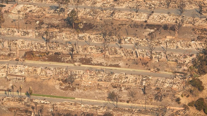 Homes are seen on Jan. 10, 2025, burned to the ground in a Pacific Palisades neighborhood from the Palisades Fire that started on Jan. 7 in Los Angeles.