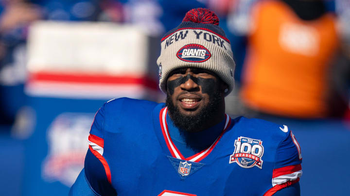 New York Giants linebacker Brian Burns (0) runs out of the tunnel before the start of the game between the New York Giants and the Washington Commanders at MetLife Stadium in East Rutherford on Sunday, Nov. 3, 2024. New York Giants linebacker Brian Burns (0) runs out of the tunnel before the start of the game between the New York Giants and the Washington Commanders at MetLife Stadium in East Rutherford on Sunday, Nov. 3, 2024.