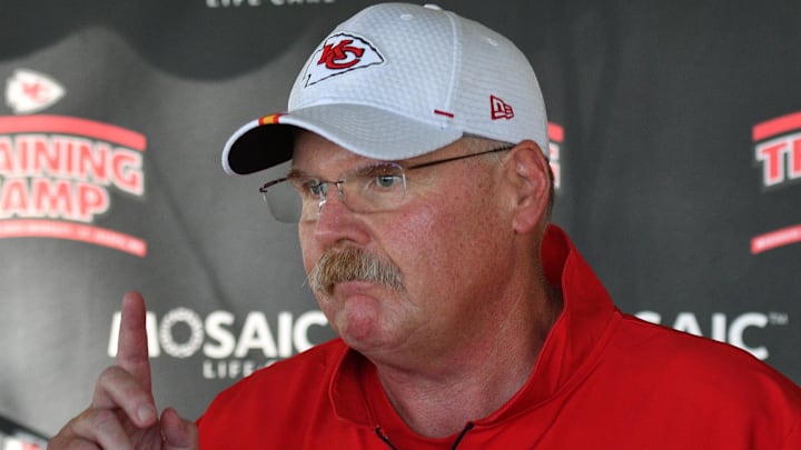 Kansas City Chiefs head coach Andy Reid speaks to the media after training camp at Missouri Western State University.