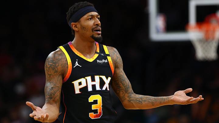 Phoenix Suns guard Bradley Beal (3) reacts  (Mandatory Credit: Mark J. Rebilas-Imagn Images)