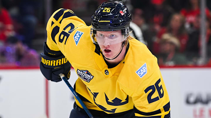 Buffalo Sabres defenseman Rasmus Dahlin as a member of Team Sweden