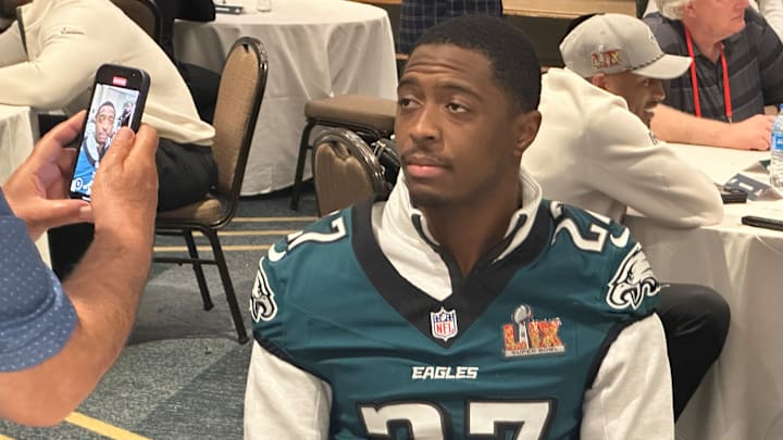 Eagles cornerback Quinyon Mitchell at Super Bowl LIX media availability.