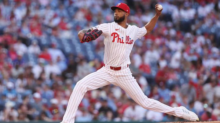 Jun 3, 2026; Philadelphia, Pennsylvania, USA; Philadelphia Phillies pitcher Cristopher Sanchez (61) throws a pitch against the San Diego Padres during the first inning at Citizens Bank Park. Mandatory Credit: Bill Streicher-Imagn Images