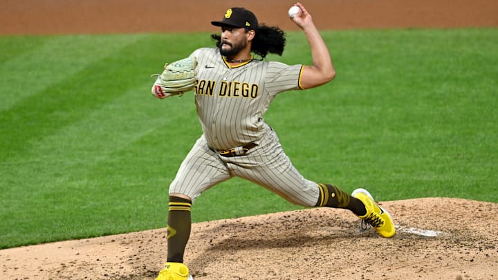 Oct 22, 2022; Philadelphia, Pennsylvania, USA; San Diego Padres starting pitcher Sean Manaea (55) Oct 22, 2022; Philadelphia, Pennsylvania, USA; San Diego Padres starting pitcher Sean Manaea (55)