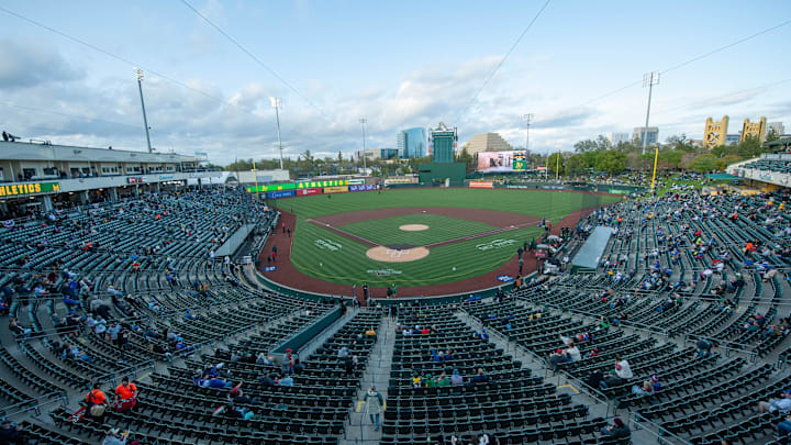 Apr 1, 2025; West Sacramento, California, USA; General view of Sutter Health Park before the game between the Athletics and Chicago Cubs. Mandatory Credit: Ed Szczepanski-Imagn Images Apr 1, 2025; West Sacramento, California, USA; General view of Sutter Health Park before the game between the Athletics and Chicago Cubs. Mandatory Credit: Ed Szczepanski-Imagn Images