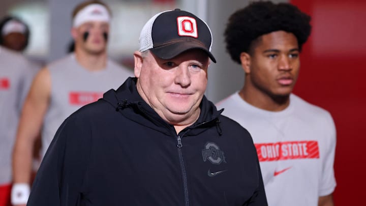 Jan 20, 2025; Atlanta, GA, USA; Ohio State Buckeyes offensive coordinator Chip Kelly before the CFP National Championship college football game at Mercedes-Benz Stadium.