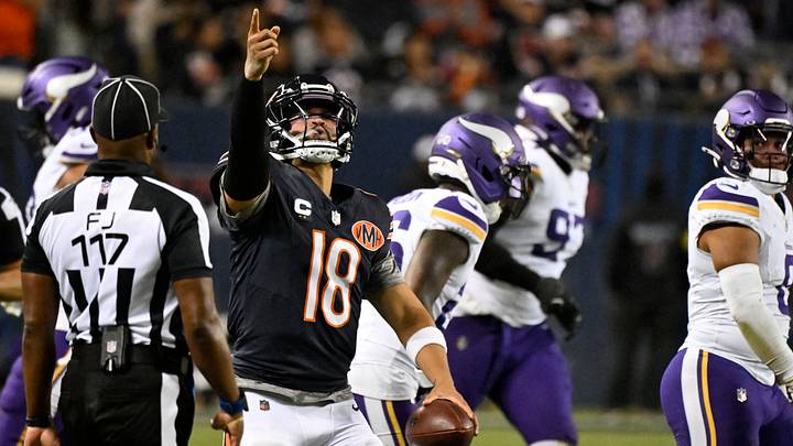 Caleb Williams reacts after a big play against the Vikings in last year's season opener. Caleb Williams reacts after a big play against the Vikings in last year's season opener.