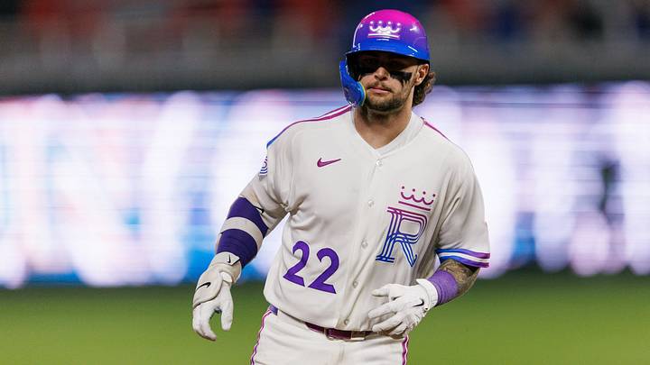 Sep 25, 2026; Kansas City, Missouri, USA;  Kansas City Royals catcher Carter Jensen (22) rounds the bases after hitting a home run during the eighth inning against the Cleveland Guardians at Kauffman Stadium.  Mandatory Credit: William Purnell-Imagn Images