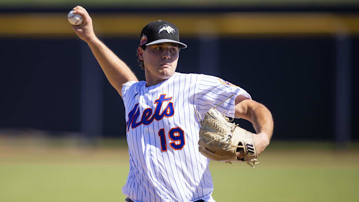 Oct 7, 2022; Peoria, Arizona, USA; New York Mets pitcher Mike Vasil plays for the Peoria Javelinas