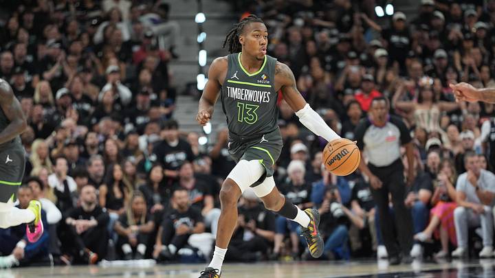 May 6, 2026; San Antonio, Texas, USA; Minnesota Timberwolves guard Ayo Dosunmu (13) dribbles up the court in the first half during game two of the second round of the 2026 NBA Playoffs at Frost Bank Center. Mandatory Credit: Daniel Dunn-Imagn Images May 6, 2026; San Antonio, Texas, USA; Minnesota Timberwolves guard Ayo Dosunmu (13) dribbles up the court in the first half during game two of the second round of the 2026 NBA Playoffs at Frost Bank Center. Mandatory Credit: Daniel Dunn-Imagn Images