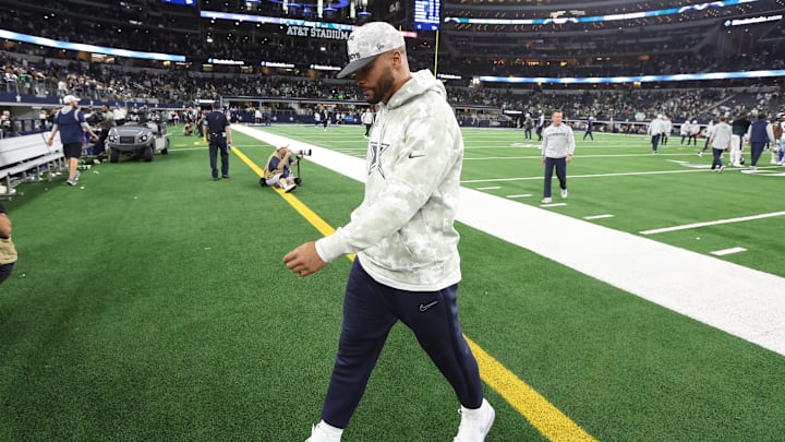 Dallas Cowboys quarterback Dak Prescott walks off the field after the game against the Philadelphia Eagles. Dallas Cowboys quarterback Dak Prescott walks off the field after the game against the Philadelphia Eagles.