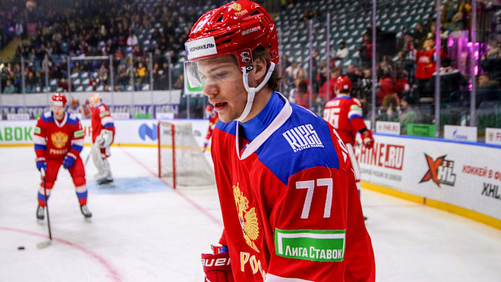 Russia 25 national hockey team player, Nikita Grebenkin (77...