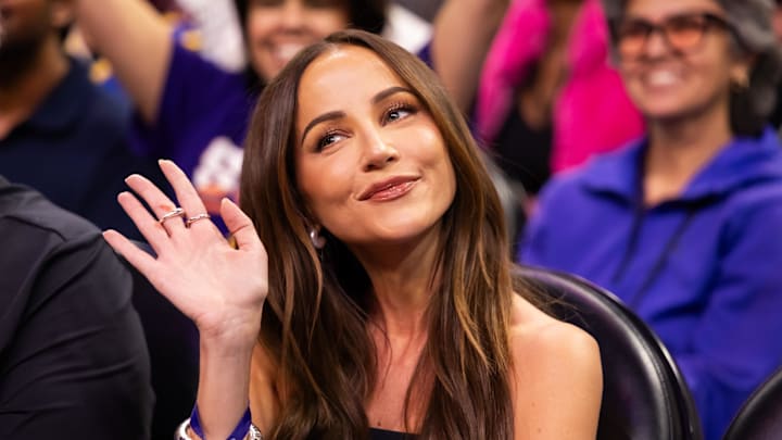 Television personality Kay Adams in attendance of the Golden State Warriors game against the Phoenix Suns at Footprint Center. 