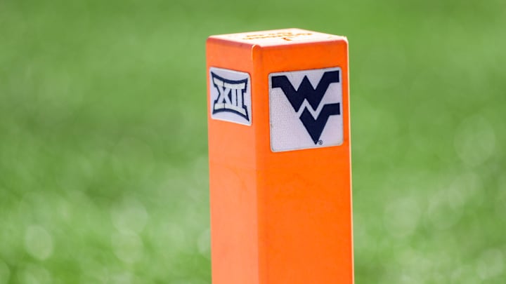 Oct 5, 2019; Morgantown, WV, USA; The West Virginia Mountaineers logo is seen on a pylon during the game against the Texas Longhorns at Mountaineer Field at Milan Puskar Stadium. Mandatory Credit: Ben Queen-Imagn Images