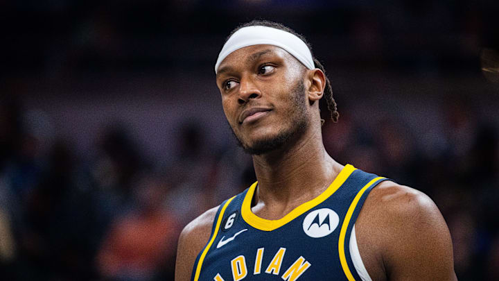 Feb 2, 2023; Indianapolis, Indiana, USA; Indiana Pacers center Myles Turner (33) in the second half against the Los Angeles Lakers at Gainbridge Fieldhouse. Mandatory Credit: Trevor Ruszkowski-Imagn Images Feb 2, 2023; Indianapolis, Indiana, USA; Indiana Pacers center Myles Turner (33) in the second half against the Los Angeles Lakers at Gainbridge Fieldhouse. Mandatory Credit: Trevor Ruszkowski-Imagn Images