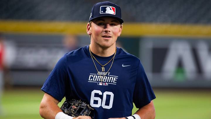 Jun 18, 2024; Phoenix, AZ, USA; Amherst County High School infielder Dalton Wentz during the MLB Draft Combine at Chase Field. Mandatory Credit: Mark J. Rebilas-USA TODAY Sports