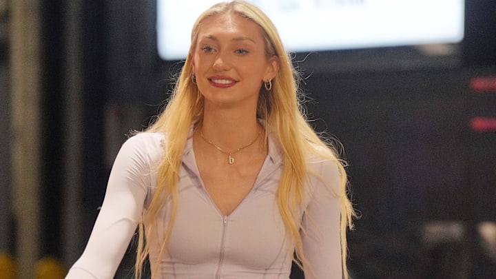LA Sparks forward Cameron Brink arrives before the game against the Seattle Storm.