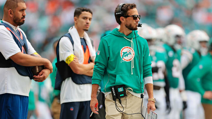 Miami Dolphins head coach Mike McDaniel looks on during the second quarter against the Cincinnati Bengals at Hard Rock Stadium. 