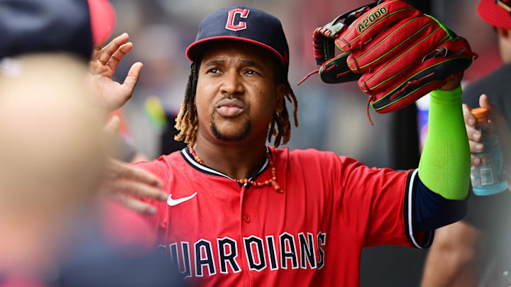 Jul 20, 2025; Cleveland, Ohio, USA; Cleveland Guardians third baseman Jose Ramirez (11) celebrates after a bare-handed play during the seventh inning against the Athletics at Progressive Field. Mandatory Credit: Ken Blaze-Imagn Images Jul 20, 2025; Cleveland, Ohio, USA; Cleveland Guardians third baseman Jose Ramirez (11) celebrates after a bare-handed play during the seventh inning against the Athletics at Progressive Field. Mandatory Credit: Ken Blaze-Imagn Images