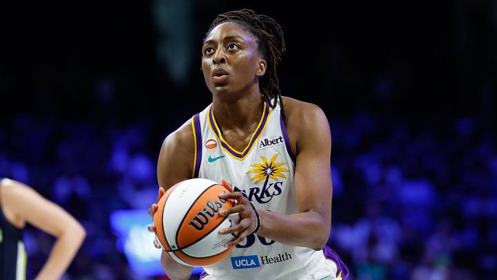 Jul 19, 2026; Arlington, Texas, USA;  Los Angeles Sparks forward Nneka Ogwumike (30) shoots a free throw against the Dallas Wings during the second half at College Park Center. Mandatory Credit: Chris Jones-Imagn Images