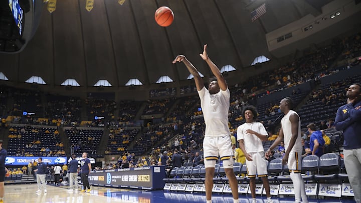 Feb 28, 2026; Morgantown, West Virginia, USA; West Virginia Mountaineers guard Honor Huff (3) warms up prior to their game against the BYU Cougars at Hope Coliseum. Mandatory Credit: Ben Queen-Imagn Images Feb 28, 2026; Morgantown, West Virginia, USA; West Virginia Mountaineers guard Honor Huff (3) warms up prior to their game against the BYU Cougars at Hope Coliseum. Mandatory Credit: Ben Queen-Imagn Images