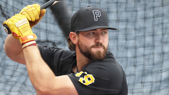 Apr 3, 2026; Pittsburgh, Pennsylvania, USA; Pittsburgh Pirates third baseman Jared Triolo (19) in the batting cage before the game against the Baltimore Orioles at PNC Park. Mandatory Credit: Charles LeClaire-Imagn Images Apr 3, 2026; Pittsburgh, Pennsylvania, USA; Pittsburgh Pirates third baseman Jared Triolo (19) in the batting cage before the game against the Baltimore Orioles at PNC Park. Mandatory Credit: Charles LeClaire-Imagn Images