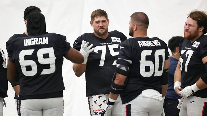 Jul 31, 2026; Houston, TX, USA; Houston Texans guard Wyatt Teller (75) during training camp at Houston Methodist Training Center. Mandatory Credit: Troy Taormina-Imagn Images Jul 31, 2026; Houston, TX, USA; Houston Texans guard Wyatt Teller (75) during training camp at Houston Methodist Training Center. Mandatory Credit: Troy Taormina-Imagn Images