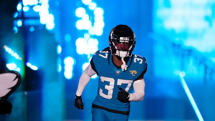 Jacksonville Jaguars cornerback Tre Herndon (37) is introduced before a regular season NFL football