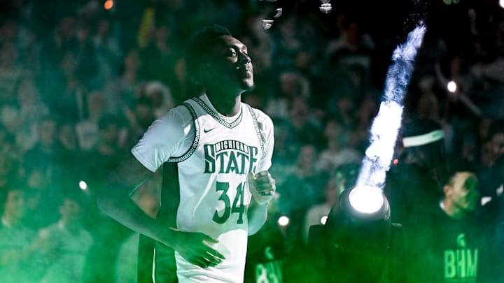 Michigan State's Xavier Booker is introduced as part of the starting lineup before the game against