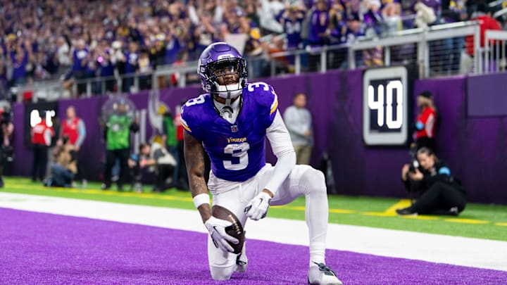 Jordan Addison after scoring a touchdown against the Packers. 