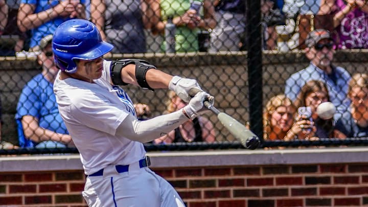 Whitefish Bay's Mitch Voit (1) connects for a single to left during the game against Arrowhead at Cahill Park in Whitefish Bay on Saturday, May 14, 2022.

Ns Baseball 3098