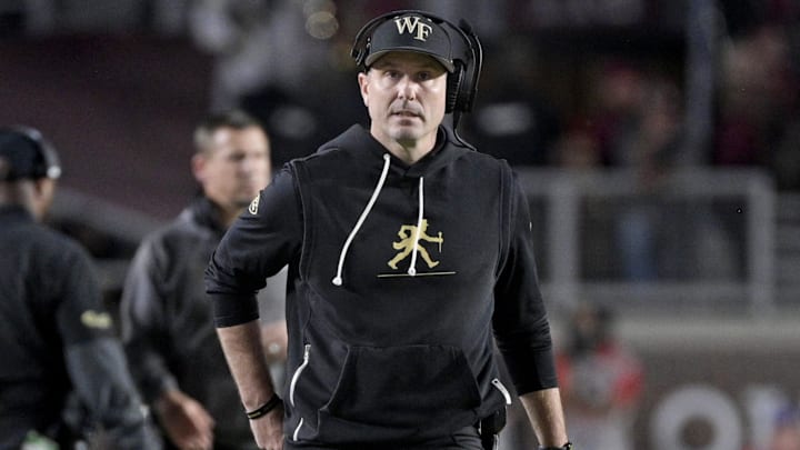 Nov 1, 2025; Tallahassee, Florida, USA; Wake Forest Demon Deacons head coach Jake Dickert during the second half against the Florida State Seminoles at Doak S. Campbell Stadium. Mandatory Credit: Melina Myers-Imagn Images
