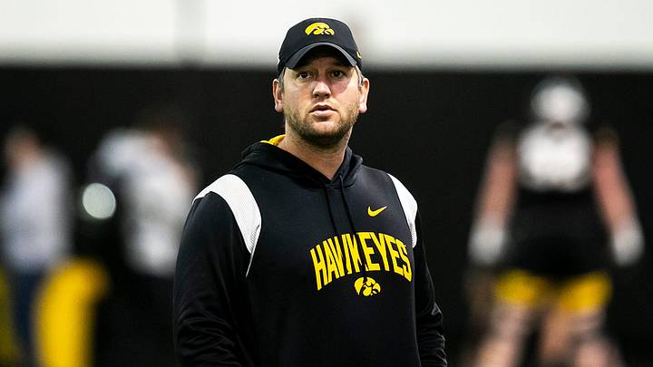 Jon Budmayr, senior special assistant to the head coach, watches during a spring NCAA football practice, Thursday, March 30, 2023, at the University of Iowa Indoor Practice Facility in Iowa City, Iowa.
230330 Iowa Spring Fb 010 Jpg Jon Budmayr, senior special assistant to the head coach, watches during a spring NCAA football practice, Thursday, March 30, 2023, at the University of Iowa Indoor Practice Facility in Iowa City, Iowa.
230330 Iowa Spring Fb 010 Jpg