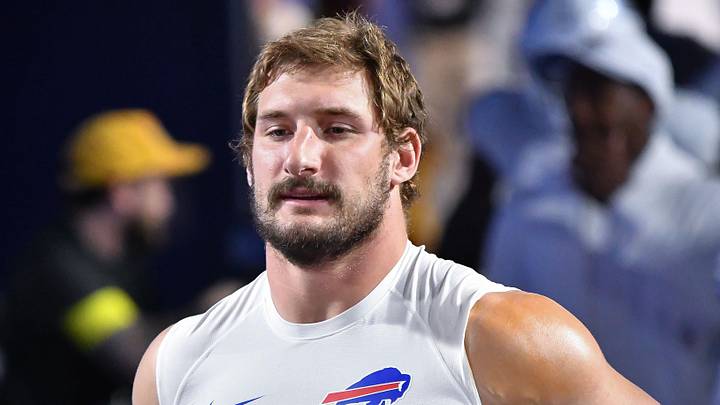 Buffalo Bills defensive end Joey Bosa (97) enters the field to warm up 