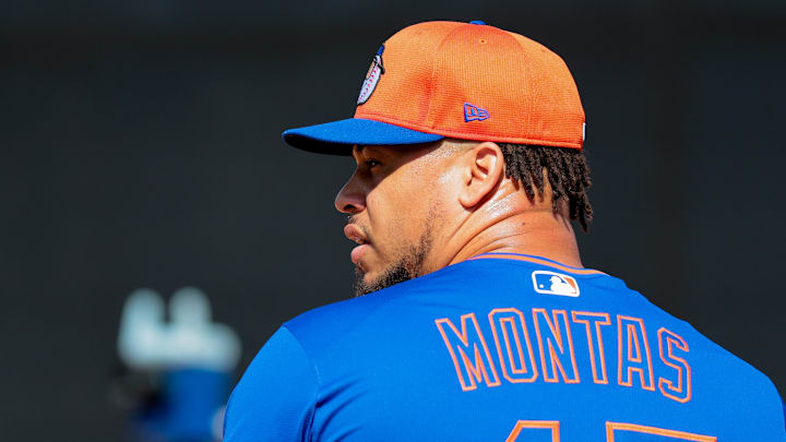 Feb 12, 2025; Port St. Lucie, FL, USA; New York Mets pitcher Frankie Montas (47) pitches during a Spring Training workout at Clover Park. Mandatory Credit: Sam Navarro-Imagn Images Feb 12, 2025; Port St. Lucie, FL, USA; New York Mets pitcher Frankie Montas (47) pitches during a Spring Training workout at Clover Park. Mandatory Credit: Sam Navarro-Imagn Images