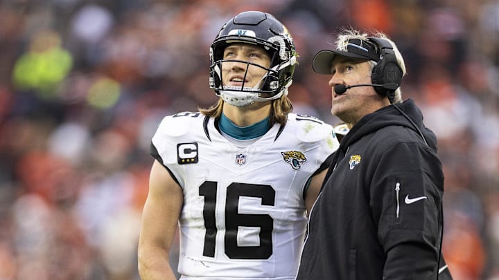 Dec 10, 2023; Cleveland, Ohio, USA; Jacksonville Jaguars head coach Doug Pederson and quarterback