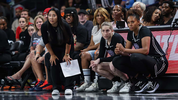 Golden State Valkyries head coach Natalie Nakase during the game against the Atlanta Dream during the first quarter at Gateway Center Arena at College Park. Golden State Valkyries head coach Natalie Nakase during the game against the Atlanta Dream during the first quarter at Gateway Center Arena at College Park.