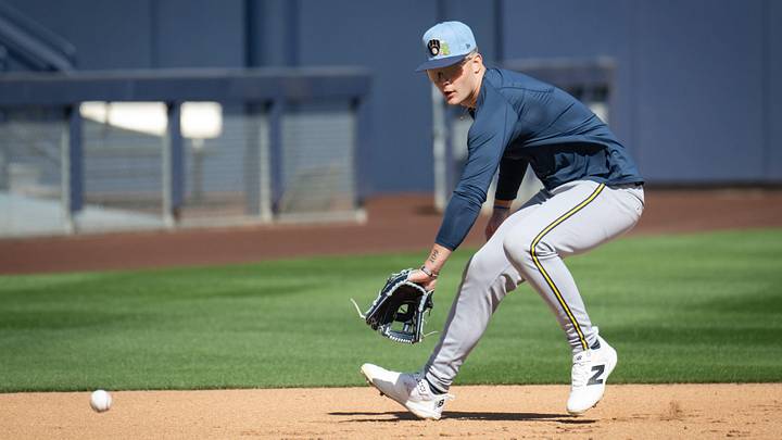 Milwaukee Brewers infielder Cooper Pratt fields a ground ball during spring training workouts Tuesday, February 17, 2026, at American Family Fields of Phoenix in Phoenix, Arizona. Milwaukee Brewers infielder Cooper Pratt fields a ground ball during spring training workouts Tuesday, February 17, 2026, at American Family Fields of Phoenix in Phoenix, Arizona.