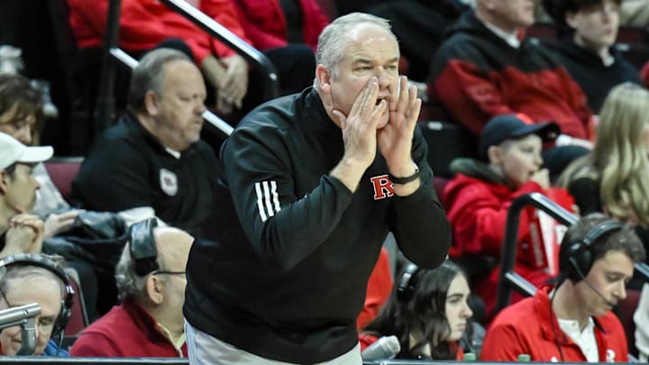Feb 23, 2025; Piscataway, New Jersey, USA; Rutgers Scarlet Knights head coach Steve Pikiell during the first half against the USC Trojans at Jersey Mike's Arena. Mandatory Credit: John Jones-Imagn Images Feb 23, 2025; Piscataway, New Jersey, USA; Rutgers Scarlet Knights head coach Steve Pikiell during the first half against the USC Trojans at Jersey Mike's Arena. Mandatory Credit: John Jones-Imagn Images