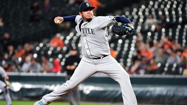 Seattle Mariners pitcher Felix Hernandez throws during a game against the Baltimore Orioles on Sept. 20, 2019, at Camden Yards.