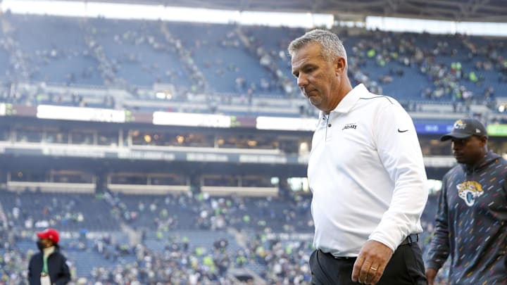 Oct 31, 2021; Seattle, Washington, USA; Jacksonville Jaguars head coach Urban Meyer.