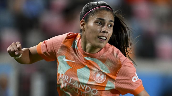 Oct 3, 2025; Houston, Texas, USA; Orlando Pride midfielder Jacqueline Ovalle (13) runs down the pitch against the Houston Dash during the first half at Shell Energy Stadium. Mandatory Credit: Maria Lysaker-Imagn Images 