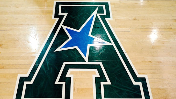 American Athletic Conference logo on the court