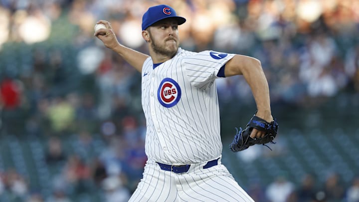 Sep 2, 2024; Chicago, Illinois, USA; Chicago Cubs starting pitcher Jameson Taillon (50) delivers a pitch against the Pittsburgh Pirates during the first inning at Wrigley Field. Mandatory Credit: Kamil Krzaczynski-Imagn Images