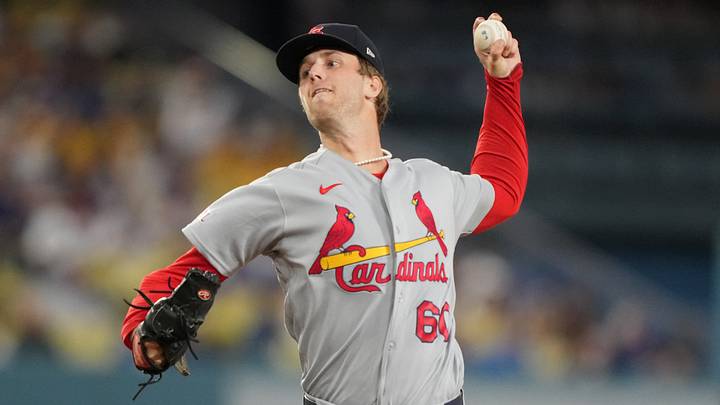 Sep 3, 2026; Los Angeles, California, USA;  St. Louis Cardinals starting pitcher Quinn Mathews (60) throws a pitch against the Los Angeles Dodgers during the first inning at Dodger Stadium.  Mandatory Credit: Kirby Lee-Imagn Images