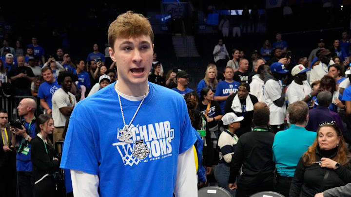 Mar 15, 2025; Charlotte, NC, USA; Duke Blue Devils forward Cooper Flagg (2) after the 2025 ACC Conference Championship game at Spectrum Center. Mandatory Credit: Bob Donnan-Imagn Images Mar 15, 2025; Charlotte, NC, USA; Duke Blue Devils forward Cooper Flagg (2) after the 2025 ACC Conference Championship game at Spectrum Center. Mandatory Credit: Bob Donnan-Imagn Images