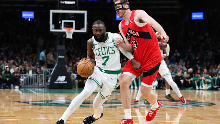 Oct 15, 2025; Boston, Massachusetts, USA; Boston Celtics forward Jaylen Brown (7) drives to the basket during the first half against the Toronto Raptors at TD Garden. Mandatory Credit: Paul Rutherford-Imagn Images Oct 15, 2025; Boston, Massachusetts, USA; Boston Celtics forward Jaylen Brown (7) drives to the basket during the first half against the Toronto Raptors at TD Garden. Mandatory Credit: Paul Rutherford-Imagn Images