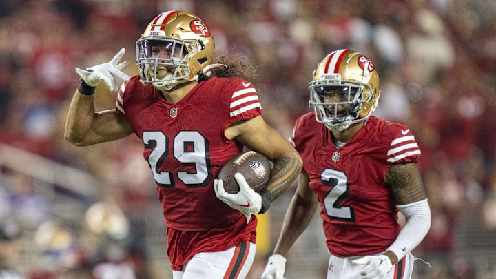 September 21, 2023; Santa Clara, California, USA; San Francisco 49ers safety Talanoa Hufanga (29)