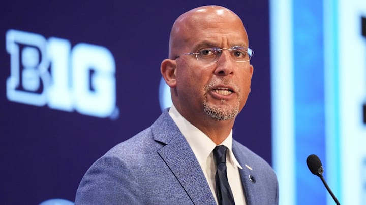 Penn State football coach James Franklin speaks to the media during the Big Ten Football Media Days in Las Vegas. Penn State football coach James Franklin speaks to the media during the Big Ten Football Media Days in Las Vegas.